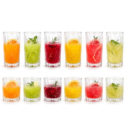 Image of bellemax 320ML & 210ML Checks and Leaf Design Water & Juice Glasses | Premium Drinking Glasses Combo for Home, Kitchen, Dining, Parties & Restaurants | Glass Tumbler Set Set of 12