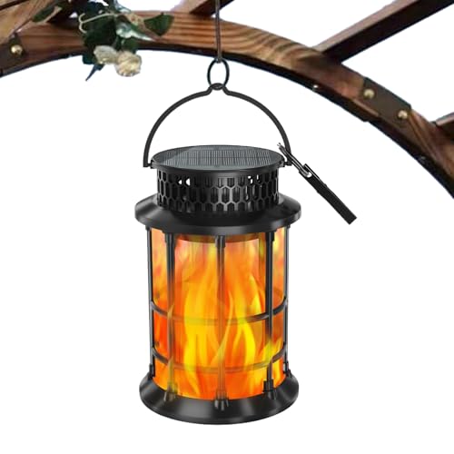 Luces solares, linterna para exteriores, lámpara de jardín, 4.72 x 4.72 x 7.09 pulgadas, efecto de llama parpadeante, encendido automático del anochecer al amanecer, para patio, paisaje, camino, árbol