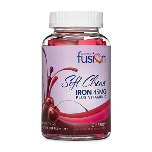 Bariatric Fusion Cherry Flavored Bariatric Iron Soft Chew with Vitamin C for Bariatric Patients Including Gastric Bypass and Sleeve Gastrectomy, 60 Count, Two Month Supply