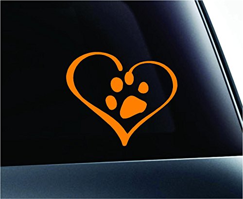 Expressdecor Heart With Paw Print Love Dog Cat Symbol Decal Family Love Car Truck Sticker Window (Orange) #TOP15