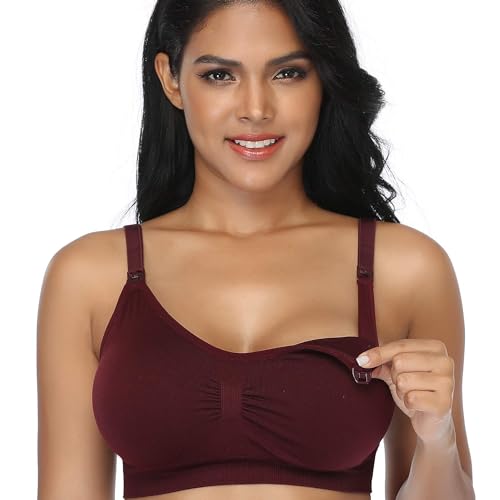 4Pack Nursing Bra for Breastfeeding Maternity Bras Push Up Silk Seamless Pregnancy Bralette Underwear Black Beige Rosered Blue Medium - Thumbnail 3