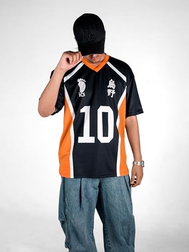Image of ComicSense Unisex Anime Oversize Jersey T Shirts for Men and Women, Karasuno #10 Printed Anime Jersey Tee