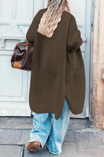 Aoang Women 2025 Winter Faux Fur Coats Fuzzy Fleece Open Front Outerwear Button Down Sherpa Long Jackets