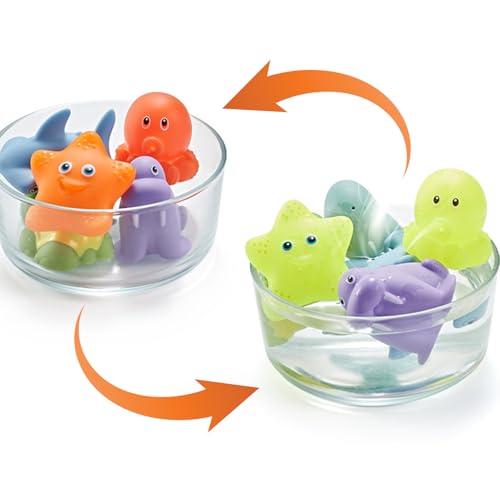 Bath Toys, 6 Pieces Floating Bath Animals Water Toys Set, Interactive Catching Games with Fishing Net for Toddler, Fun Educational Bathtub Toy for Baths Time Entertainment and Learning – Image 4