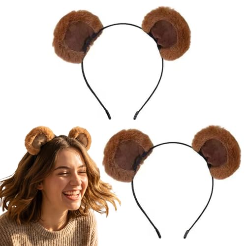 Solvio 2PCS Bear Ears Headband Brown Cute Bear Ears for Adult Halloween Cosplay Costume Soft Plush Animal Ears Headband for World Book Day Washing Face Skincare Accessories