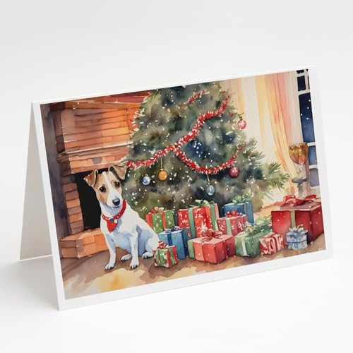 Caroline's Treasures DAC2681GCA7P Jack Russell Terrier Cozy Christmas Greeting Cards Pack of 8 Blank Cards with Envelopes Whimsical A7 Size 5x7 Blank Note Cards