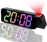 Projektionswecker für Schlafzimmer, Projektion Digital Projektionswecker, 180° Digitaler Projektionsweckers, Projektion Uhr mit Temperatur, Projektionsuhr mit LED Bildschirm, Farbige Schriftarten