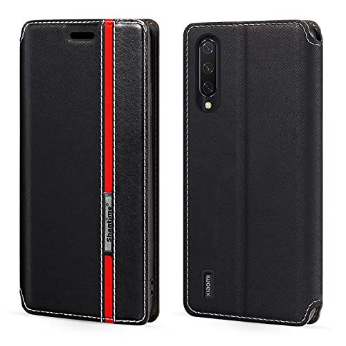 Custodia Flip in a Classiche Compatibile con Xiaomi Mi A3 Chiusura Magnetica Invisibile e Slot Carta Design a ContrastoNero righe