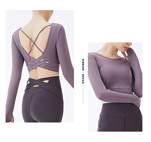 Blusa feminina de manga comprida com abertura para o polegar, Roxa, 8