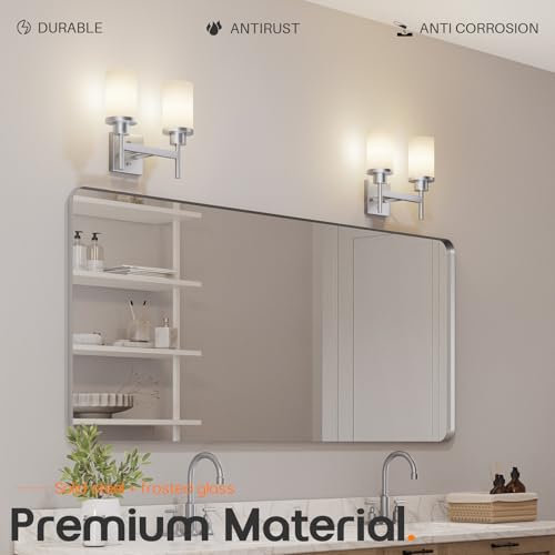 Image of Bathroom Light Fixtures Brushed Nickel Vanity Lights with White Frosted Glass Shade, Double Wall Lamps for Mirror Kitchen Living Room Porch T001BR-L2