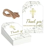 Dankeschön-Etiketten für die Taufe, 50 Stück, Kreuz, Dankeschön, für Feiern mit uns, Geschenkanhänger mit Kordel, Goldfolie, Grünkarte, religiöse Partygeschenkanhänger für spanische Party (Grün)