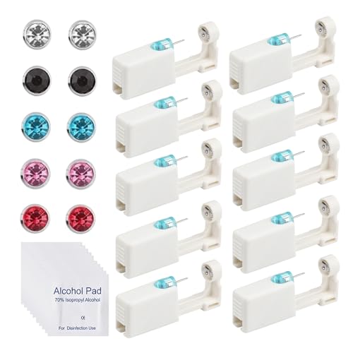 Kit De Perçage D'Oreille Stérile - 6 Pistolets Jetables Avec Boucles En Acier Inoxydable - Piercing Facile Et Sûr à La Maison