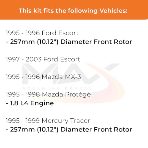 Image of Max Advanced Brakes Front Brake Kit Compatible With 1995-2001 2002 2003 Ford Escort Compatible With Mazda Protege MX-3 Replacement Premium OE Disc Brake Rotors and Ceramic Brake Pads