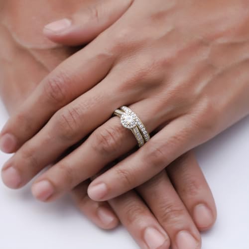 Halo Vintage Bridal Set Ring For Women Lab Created Moissanite & Lab Grown Diamond Engagement Wedding Ring In 925 Sterling Silver 10K & 14K Solid Gold Plated Sterling Silver Jewelry 1.33 Cttw3