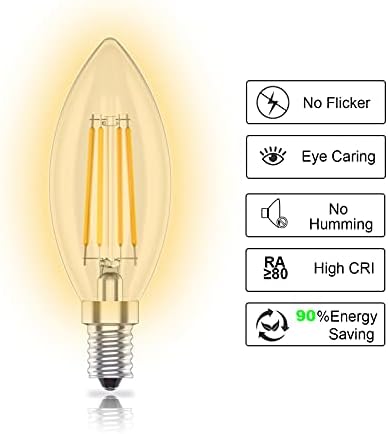 Huoqilin E14 Dimmable Led Light Bulbs, 4W C35 SES Small Screw Candle Bulbs, Warm White 2700K, 4 Pack