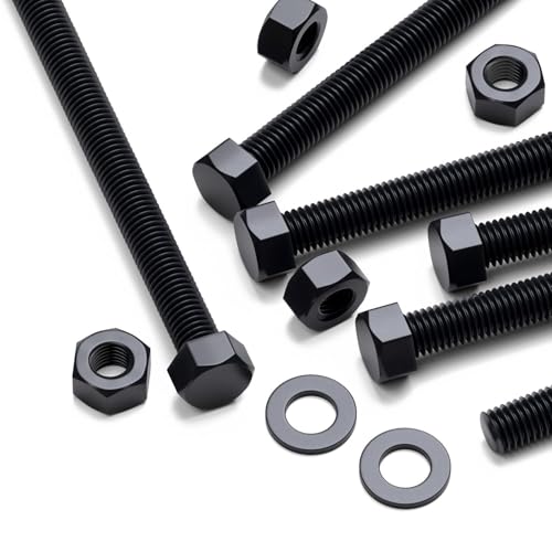 Image of 10x Black PP Hex Head M8 x 100 mm Plastic Bolts, Nuts & Washers (5 /16 x 3 15 /16 in)