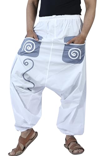 SARJANA HANDICRAFTS Men's Cotton Pockets Harem Yoga Baggy Genie Hippie Pants
