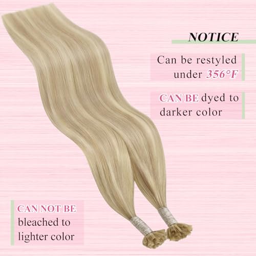 Image of YoungSee U Tip Hair Extensions Human Hair Blonde Highlight Utip Hair Extensions Human Hair Ash Blonde with Platinum Blond Highlight Keratin Hair Extension Remy Hair Ktip Extension 22In 1G /S 50G