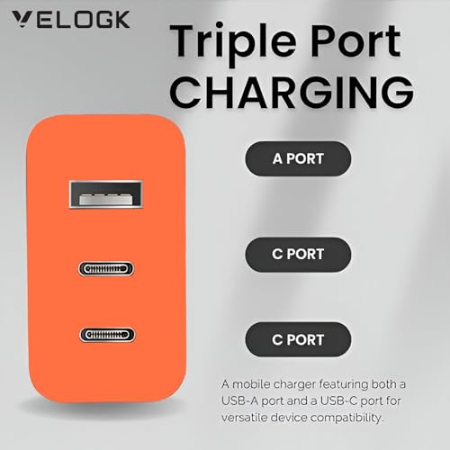 Image of VELOGK CMF Original 65W GaN Charger, Nothing Charger 3-in-1 Type C Fast Charging Adapter, USB C Charger Block Compatible for Nothing Phone 2a /Phone 2 /Phone 1, Supports Other Type-C Devices -Orange