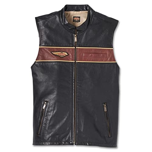 Harley-Davidson Herren Lederweste 120th Anniversary, schwarz Biker Lederkutte Motorrad Weste Männer Bikerweste Leather, XL