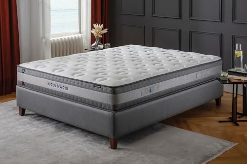 Yatas Bedding Cool&Wool – 180x200 cm Taschenfederkernmatratze, 28 cm Höhe, 5-Zonen, Zweiseitig mit Woolmark-Wolle & Copper Cool-Technologie, Oeko-Tex Zertifiziert, Atmungsaktiv & Temperaturregulierend