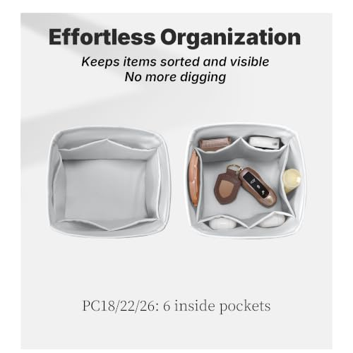 Purse Organizer Insert for Picotin 18/22, Satin Bag Organizer for Woman, Soft & Lightweight Purse Essentials, Ideal for Travel, Shopping, and Daily Use, Multiple Pockets(PC 18, Beton) — view 5