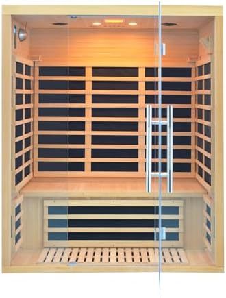 2-3 Person Indoor Infrared Sauna, 11 Low EMF Far Infrared Carbon Panel Hemlock Wood Sauna Room Indoor Home Sauna with Tempered Glass Door,Bluetooth Speakers, Chromotherapy Lights(110V, 2100W)