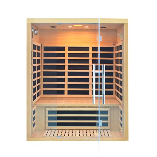 Homsido 2-3 Person Indoor Infrared Sauna, 11 Low EMF Far Infrared Carbon Panel Hemlock Wood Sauna