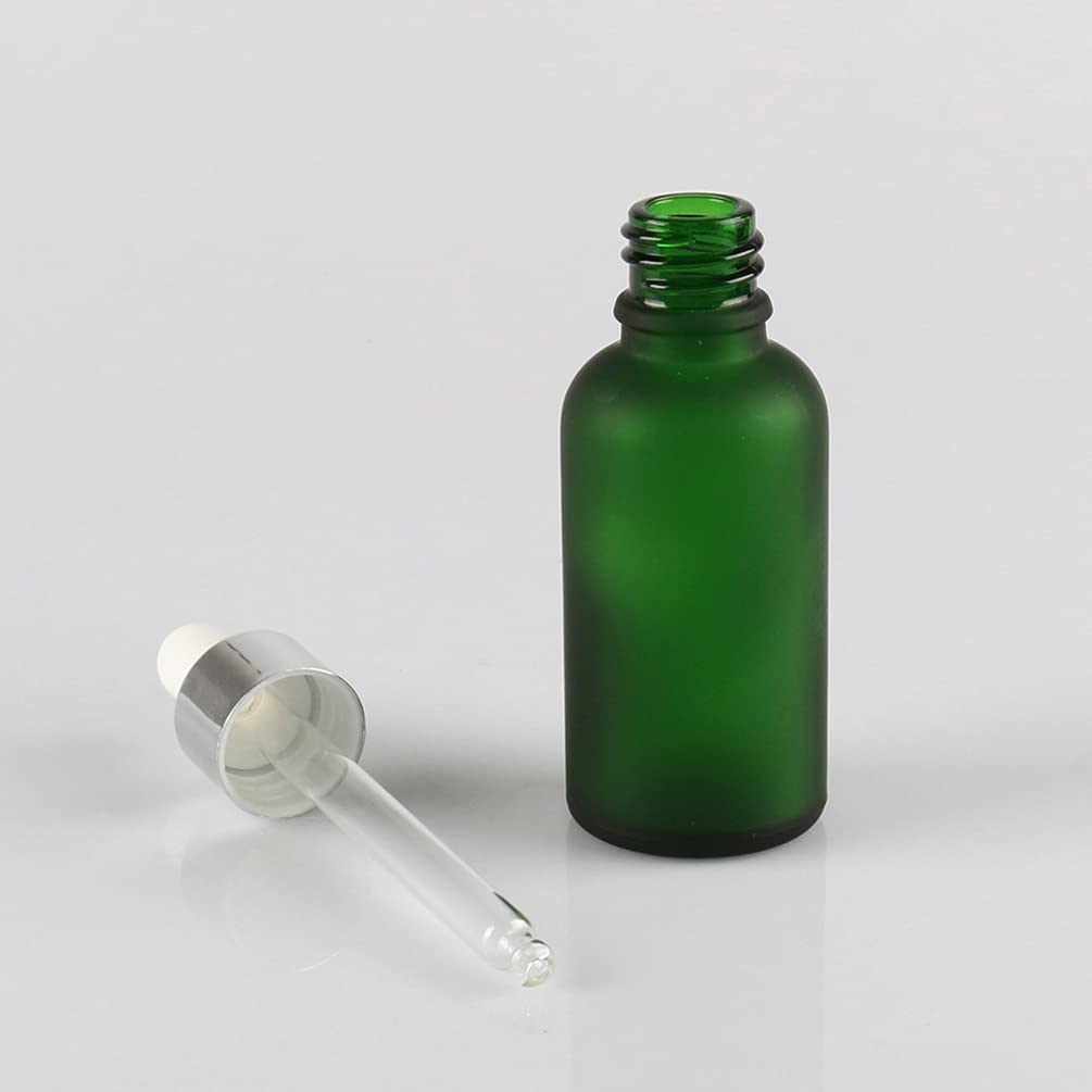 24 Pieza 30ml Verde mate Botellas de Cristal con Pipeta, 30 ml Frasco Cuentagotas Cristal con Tapón de Rosca Plata, Botella de Vidrio con Cuentagotas para Aceite Esencial Aromaterapia