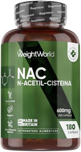 NAC N-Acetil-Cisteina Vegana, 600mg per Dose Giornaliera, 180 Capsule (Fornitura per 6 Mesi), 1 Sola Capsula al Giorno, N Acetilcisteina 600 mg, Integratore per Uomo e Donna, Senza Magnesio Stearato