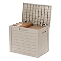 IRIS USA 35-Gallon Outdoor Deck Storage Box, Lockable & UV-Protected, Weather-Resistant Patio Storage for Cushions, Garden Tools & Pool Supplies, Waterproof Resin, Durable & Stylish Design - Beige