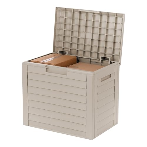 IRIS USA 35-Gallon Outdoor Deck Storage Box, Lockable & UV-Protected, Weather-Resistant Patio Storage for Cushions, Garden Tools & Packages, Waterproof Resin, Durable & Stylish Design – Beige