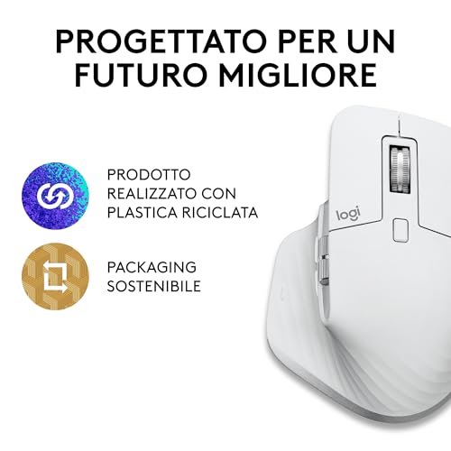 MX Master 3S per Mac - Mouse Bluetooth a scorrimento ultraveloce, ergonomico, 8K DPI, tracciamento su vetro, clic silenziosi, USB-C, Apple, iPad - Grigio chiaro - Mouse gaming - Immagine 5