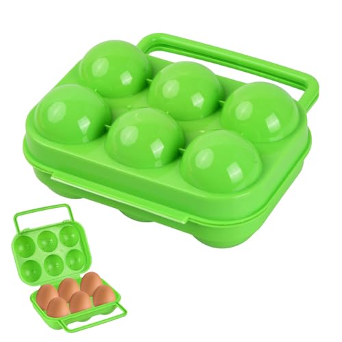 Volumoon Contenitore per Uova, 6 Porta di Uova a Griglia, Contenitore Portauova in Plastica, Vassoio di Uova Portatile, Vassoio di Uova, Distributore di Uova per Cucina, Viaggio, Campeggio (Verde)