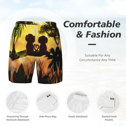 Short de bain à séchage rapide double couche imprimé singe pour homme