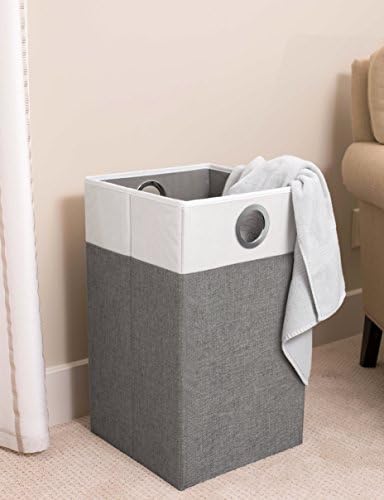 BirdRock Home Folding Cloth Laundry Bin with Handles | Dirty Clothes Sorter | Easy Storage | Collapsible (Gray & White)
