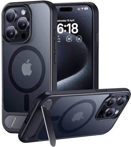 Eligo for iPhone 15 Pro Max Case Compatible with MagSafe Magnetic Cover with Invisible Stand Shockproof Protection Phone Shell Matte Kickstand Back Cases for Apple 15 Pro Max 6.7 (2023) (Black)