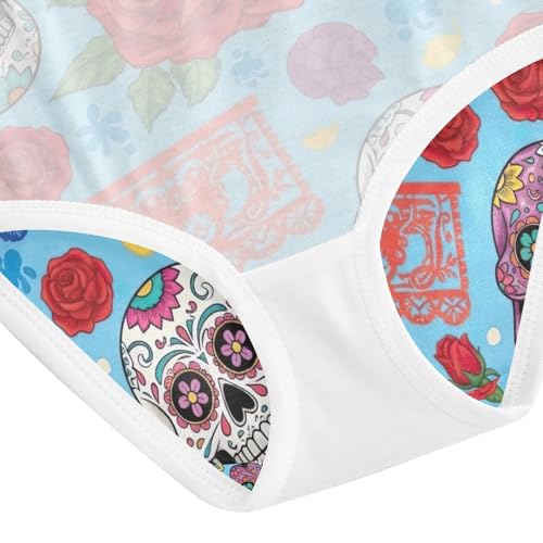 Toddler Panties, Colorful Sugar Skulls Blue Girls Underwear Cotton, 2–8 Years4
