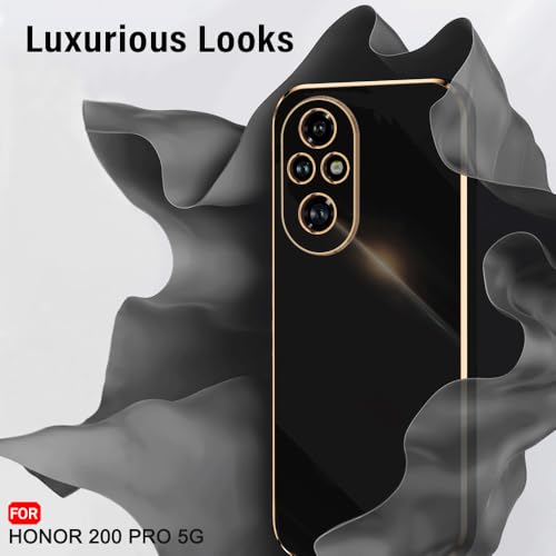 Image of TheGiftKart Luxurious Golden-Plated Back Cover Case for Honor 200 Pro 5G | Raised Lips for Camera & Screen Protection | Shockproof Design | Stylish Back Cover Case for Honor 200 Pro 5G (TPU, Black)
