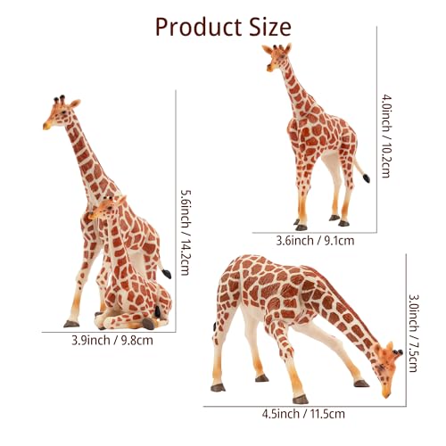 TOYMANY 4 Stück Giraffen Familie Tiere-Figuren Set Safari Spielfiguren Realistische Giraffen Spielzeug Dschungeltier-Figuren Tierfigur Plastiktiere Zoo Dschungel Wald Wild, zum Spielen oder als Deko