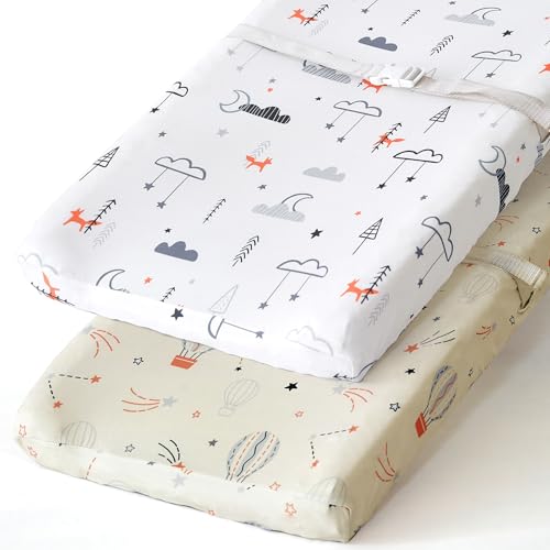 Image of BROLEX Changing Pad Covers for Baby: Boy Girls Ultra Stretchy Soft 2 Pack Starsmoon & Balloon