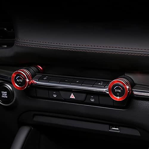 ANFOKAS Compatible with Mazda 3 6 CX-5 CX-30 CX-50 Accessories Car Center Console AC Knob Cover Rings Sporty Interior Decoration Caps -Red