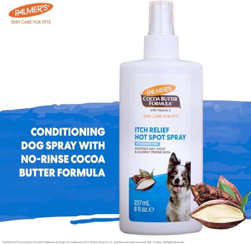 Image of Palmer's for Pets Hot Spot and Itch Relief Spray for Dogs with Cocoa Butter - Conditioning No-Rinse Skin Allergy Relief Mist with Vitamin E, Fragrance Free Formula, 8 Fl Oz - 2 Pack