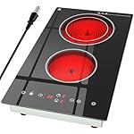 Electric Cooktop 2 Burner, 1800W Radiant Electric Stove Top 120V with Countertop & Built-in Design, 12 inch Touch Control Ceramic Cooktop with Safety Lock, 9 Level Power, Timer - Plug in