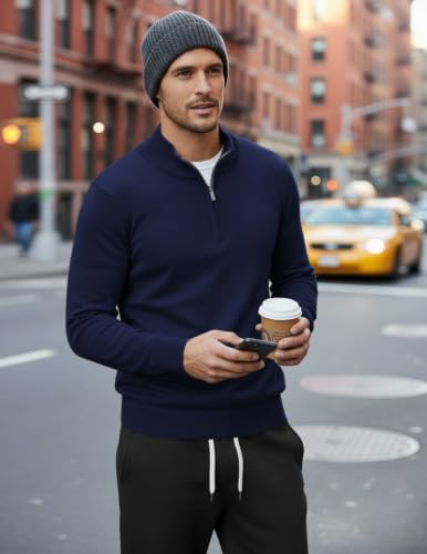 Image of COOFANDY Men's Quarter Zip Up Sweaters Slim Fit Lightweight Mock Pullover