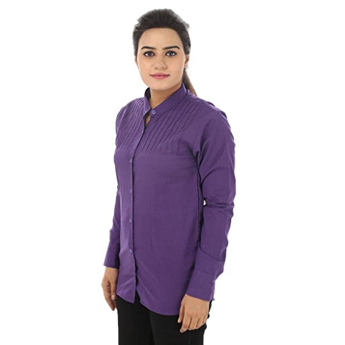 Image of Teemoods Women's Cotton Shirt: Pintuck Yoke, Full Sleeves, Mandarin Collar - Stylish & Comfortable Ladies Top for Casual and Office Wear, Ideal for Indian Summers