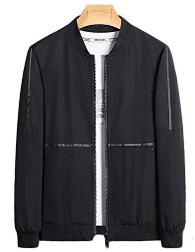 Tebreux Men's Casual Track Jacket Zipper Lightweight Outwear Baseball Bomber Coat Black M
