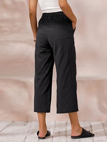 Image of ECUPPER Womens Cotton Cropped Pants Loose Fit Wide Leg Capri Casual Plus Size Elastic Waist Trousers
