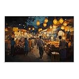 TIOQFJD Póster de lienzo brillante de mercado nocturno para decoración de dormitorio, oficina, habitación, regalo, 20 x 30 cm