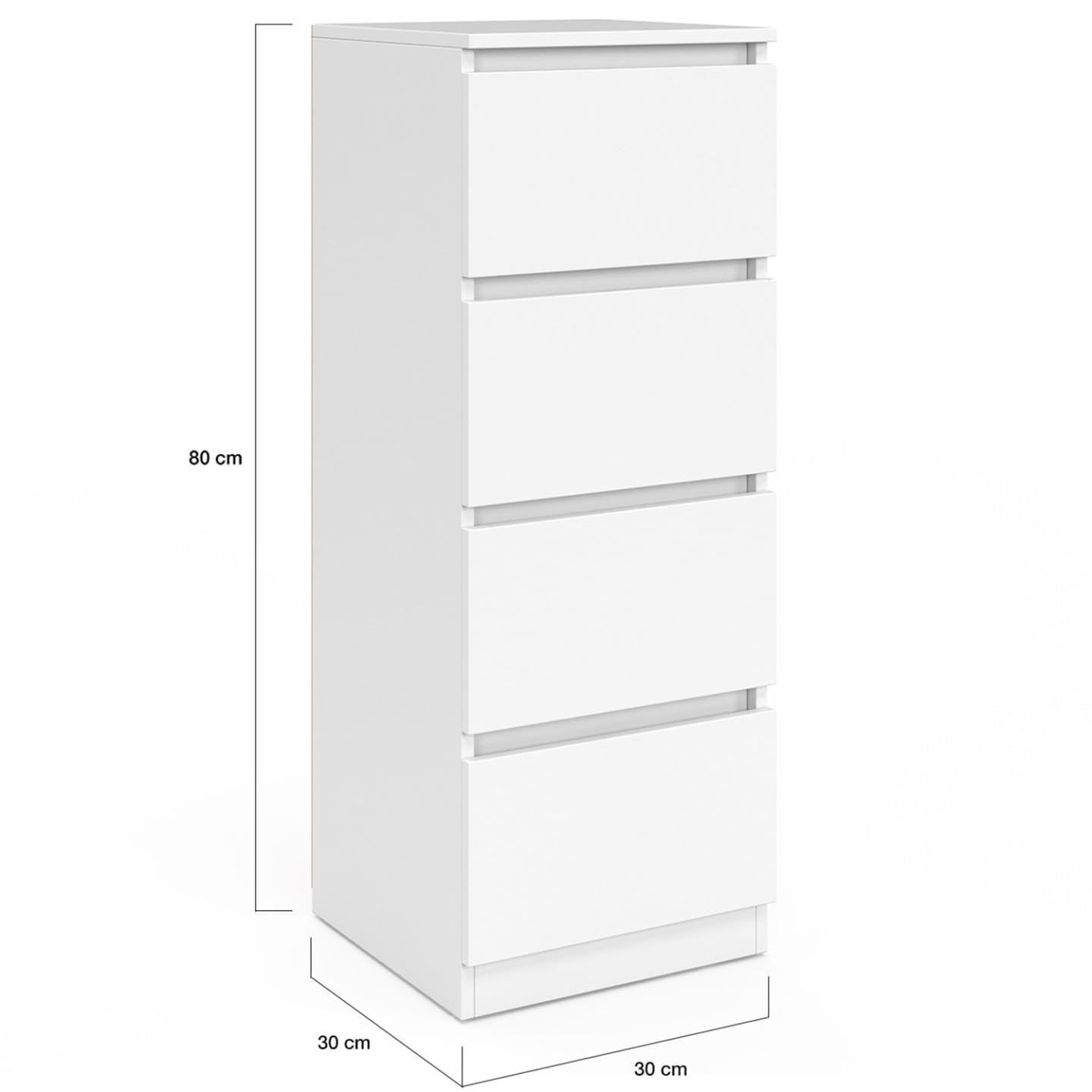 IDMarket - Mueble auxiliar 4 cajones TOMI 30 cm cajonera de madera blanca para entrada y cuarto de baño